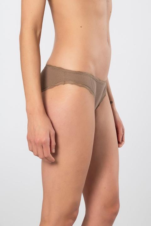 Yüksek Bel Pamuklu Ribana Dantelli Bikini Külot Türen 928 - Vizon