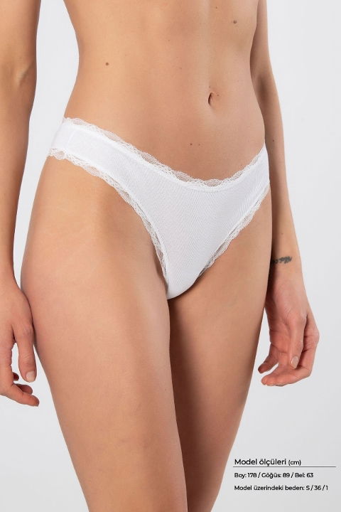 Likralı Ribana Dantelli Yüksek Bel Kadın String Türen 927 - 2