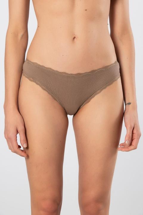 Likralı Yüksek Bel Pamuklu String Külot Türen 927 - Vizon