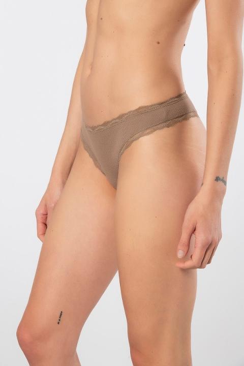 Likralı Yüksek Bel Pamuklu String Külot Türen 927 - Vizon