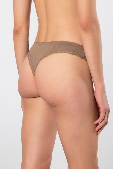 Likralı Yüksek Bel Pamuklu String Külot Türen 927 - Vizon