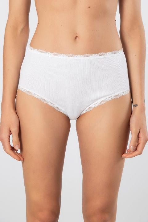 Yüksek Bel Dantelli Pamuklu Külot Türen 929 - Beyaz