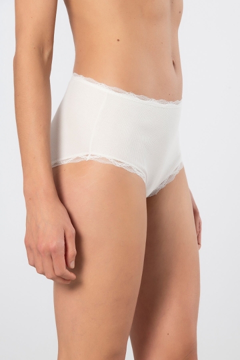 Yüksek Bel Pamuklu Dantelli Kadın Külot 2li Türen 929 - Ekru