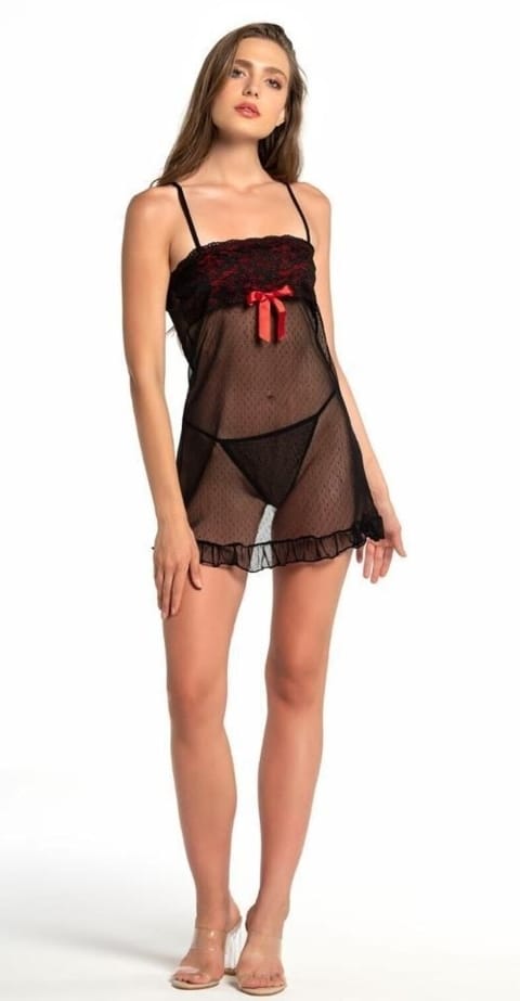 Siyah Tül Gecelik Tek Parça Nathalie 2005 - Siyah