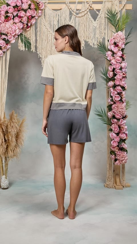 Modal Pamuk T-Shirt Pijama Takımı Doreanse 254074 - Mavi