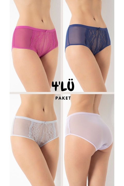 Tüllü Yüksek Bel Bato Külot 4 Lü Paket Confeo 804