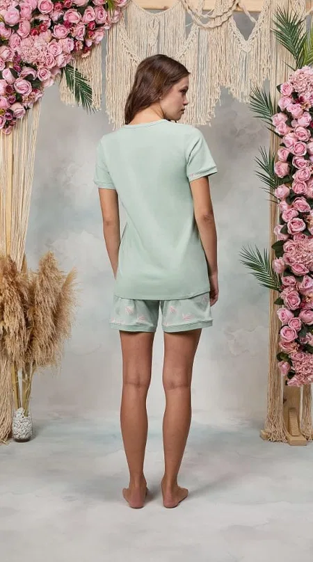 Yazı Baskılı Modal Pamuklu Şort T-Shirt Pijama Takımı Doreanse 25Y4061 - Turkuaz