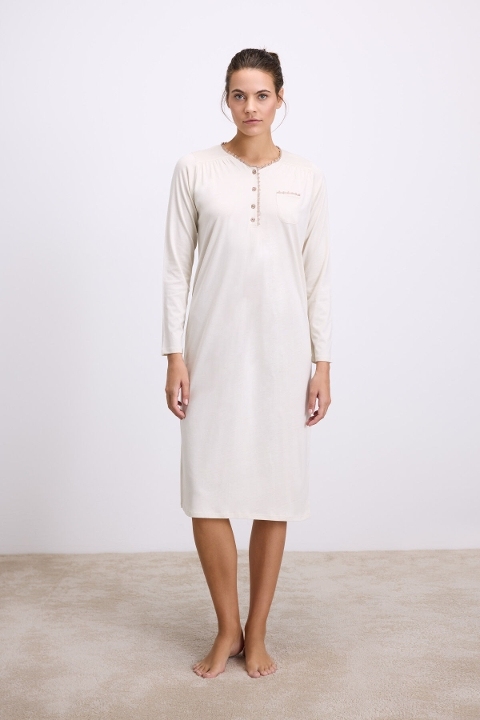 Kadın Uzun Kollu Düğmeli Gecelik Anıl 11619 - 2