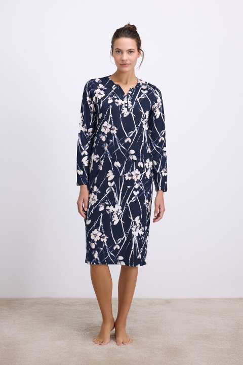 Kadın Uzun Kollu, Nefes Alabilen Yumuşak Kumaş, Konforlu ve Şık Günlük Ev Giyimi Anıl 11534 - Lacivert