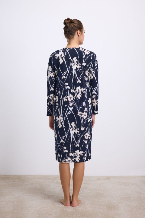 Kadın Uzun Kollu, Nefes Alabilen Yumuşak Kumaş, Konforlu ve Şık Günlük Ev Giyimi Anıl 11534 - Lacivert