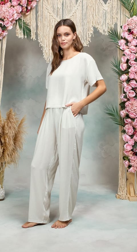 Viskon Taş Rengi Kadın Pijama Takımı Doreanse 25Y4071 - Ekru