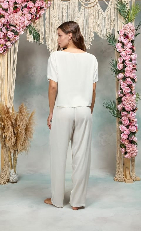 Viskon Taş Rengi Kadın Pijama Takımı Doreanse 25Y4071 - Ekru