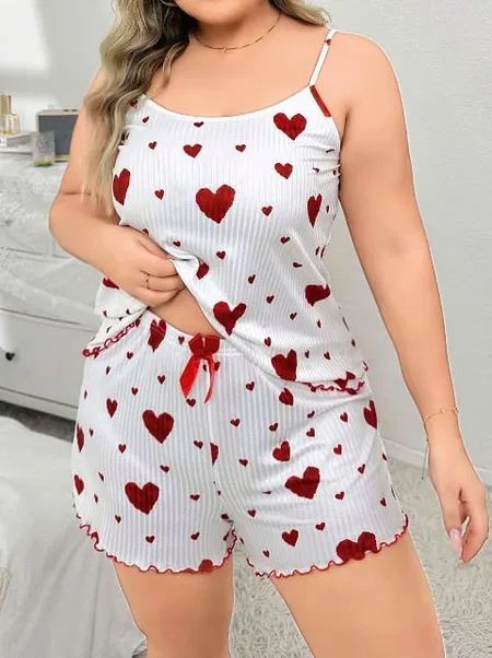 Kalp Desenli Askılı Mini Şort Takım Kadın Pijama Takımı Lily Bianca 13041 - Beyaz