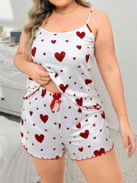 Kalp Desenli Askılı Mini Şort Takım Kadın Pijama Takımı Lily Bianca 13041