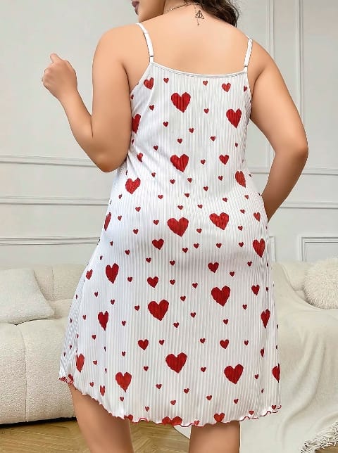 Kalp Desenli Beyaz Askılı Uzun Kadın Gecelik Lily Bianca 13042 - Beyaz