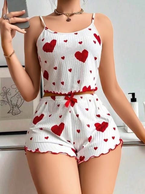 Kalp Desenli Beyaz Askılı Şort Takım Lily Bianca 13025 - 2