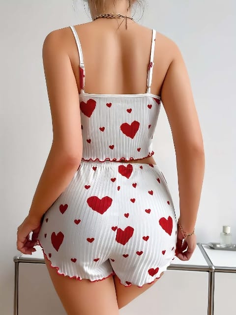 Kalp Desenli Beyaz Askılı Şort Takım Lily Bianca 13025 - Beyaz