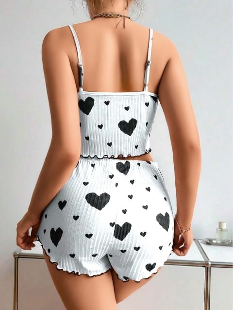 Kalp Desenli Beyaz Askılı Şort Takım Lily Bianca 13020 - 2