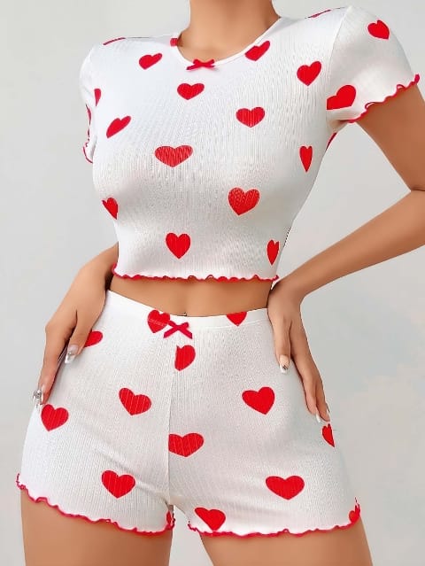 Kalp Desenli Beyaz Şort Takım Lily Bianca 13023