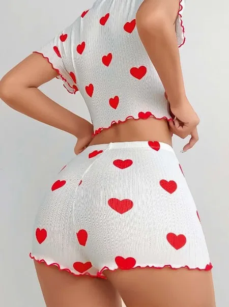 Kalp Desenli Beyaz Şort Takım Lily Bianca 13023 - Beyaz