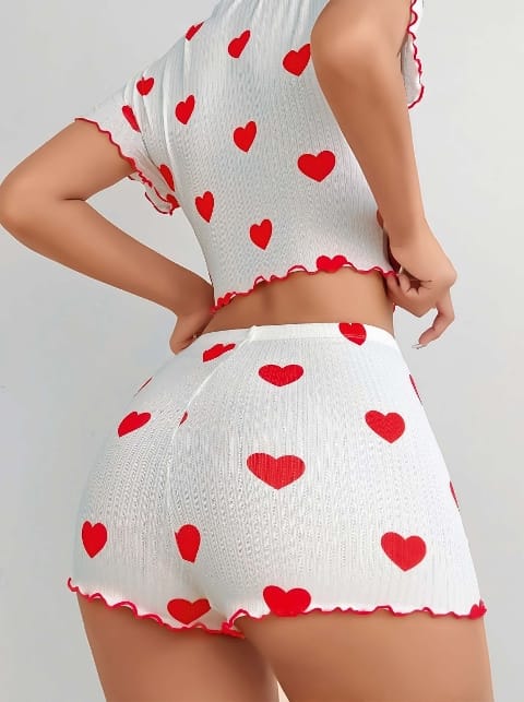 Kalp Desenli Beyaz Şort Takım Lily Bianca 13023 - Beyaz