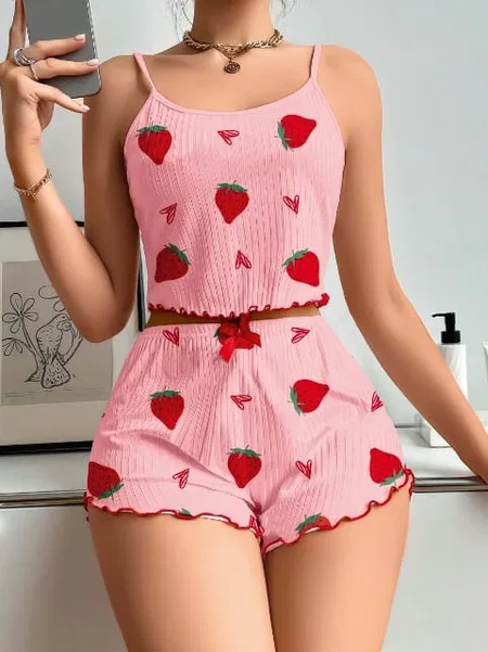 Dantel Detaylı Leopar Desenli Askılı Şort Takım Lily Bianca 13021 - Pembe