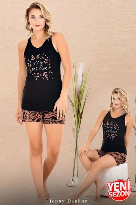 Desenli Viskon Kumaş Sıfır Kollu Şortlu Pijama Takımı Lady 7734 - 2