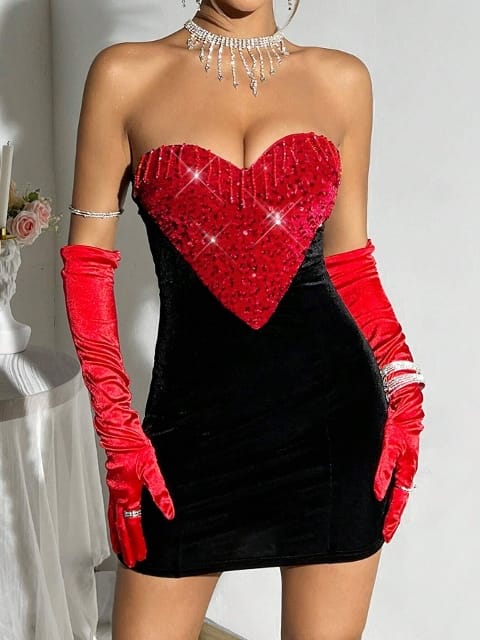 Kalp Tasarım Askılı Midi Elbise Takımı Pink Night 1112 - Siyah