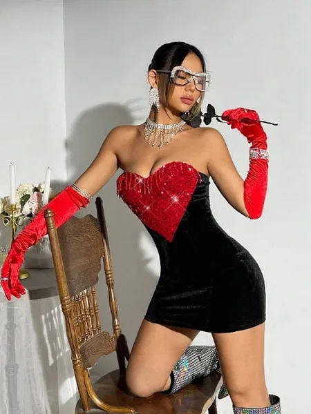 Kalp Tasarım Askılı Midi Elbise Takımı Pink Night 1112