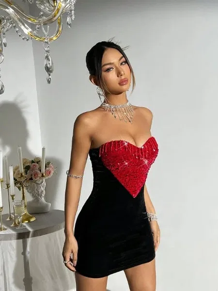 Kalp Tasarım Askılı Midi Elbise Takımı Pink Night 1112 - 2