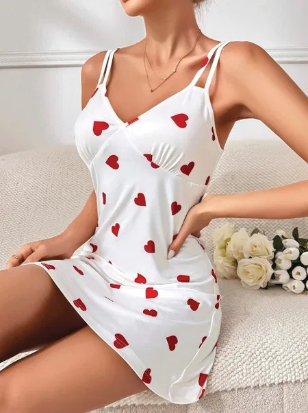 Kalpli Çift Askılı Penye Kısa Kadın Gecelik Lily Bianca 13055 - Beyaz