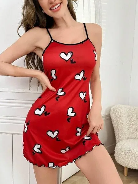 Kalpli İnce Askılı Kırmızı Gecelik Ruselin 5063