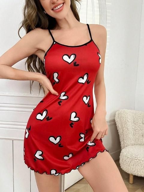 Kalpli İnce Askılı Kırmızı Gecelik Ruselin 5063 - Kırmızı