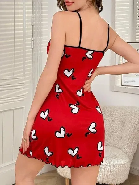 Kalpli İnce Askılı Kırmızı Gecelik Ruselin 5063 - 2