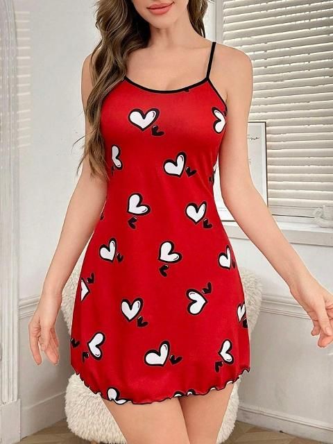 Kalpli İnce Askılı Kırmızı Gecelik Ruselin 5063 - Kırmızı