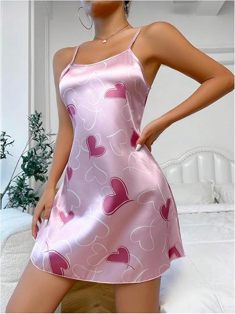 Kalpli İnce Askılı Leopar Desenli Saten Body Ruselin 2217 - Pembe