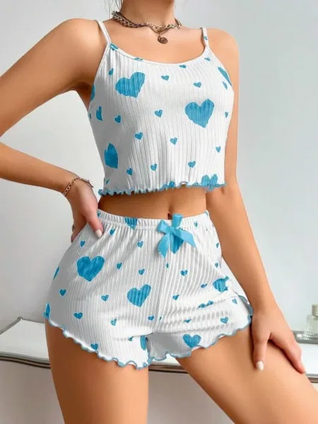 Kalpli Örme Kumaş Askılı Şortlu Pijama Takımı Ruselin 2170 - Beyaz