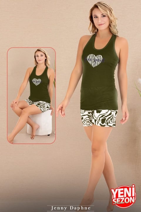 Kalpli Viskon Sıfır Kollu Şortlu Pijama Takımı Lady 7726