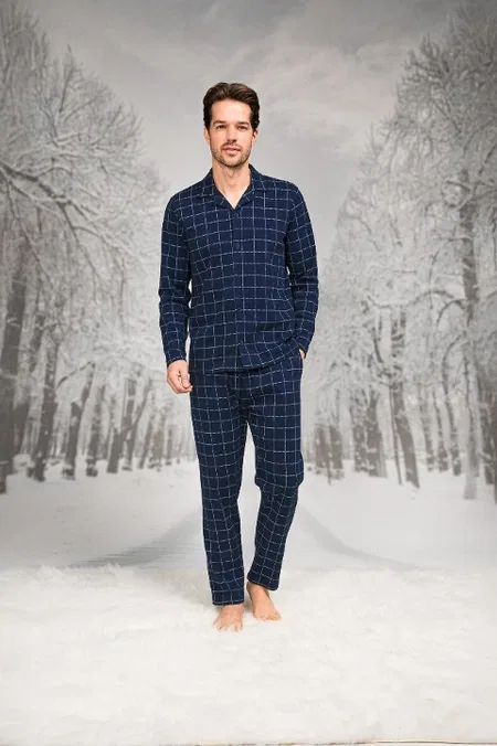Kare Desenli Pamuklu Uzun Kollu Erkek Pijama Takımı Doreanse 26K4602 - Lacivert