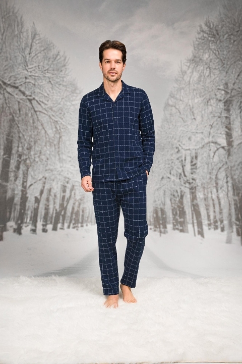 Kare Desenli Pamuklu Uzun Kollu Erkek Pijama Takımı Doreanse 26K4602