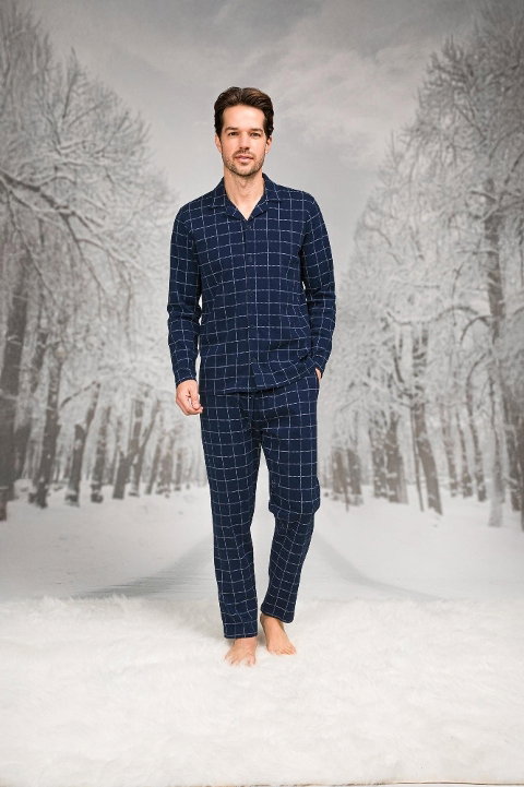 Kare Desenli Pamuklu Uzun Kollu Erkek Pijama Takımı Doreanse 26K4602