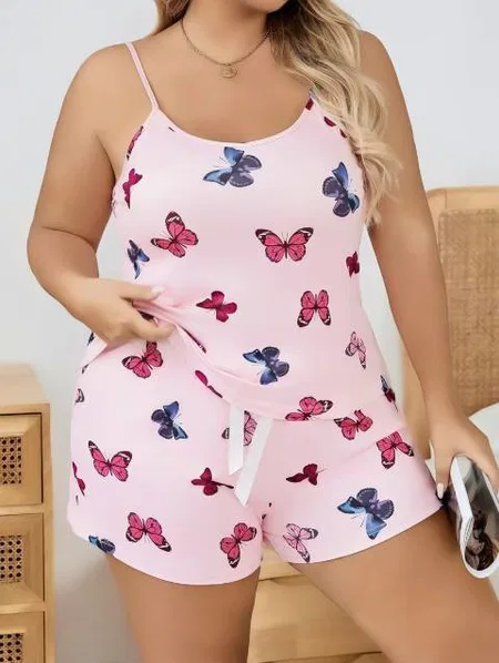 Kelebek Desenli Pamuklu Şortlu Pijama Takımı Lily Bianca 13067 - Beyaz