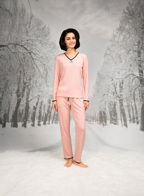 Dantel Detaylı V Yaka Uzun Kollu Kadın Pijama Takımı Doreanse 26K4104