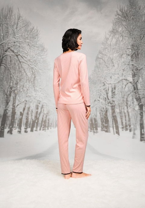 Dantel Detaylı V Yaka Uzun Kollu Kadın Pijama Takımı Doreanse 26K4104 - 2