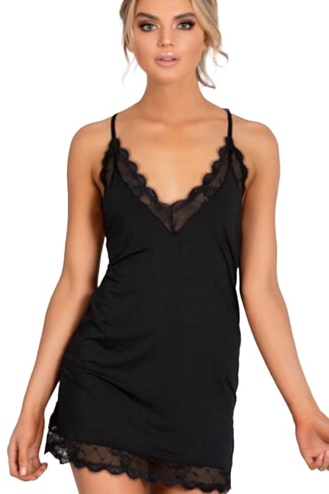 Dantelli Siyah Askılı Mini Gecelik SHE 2034 - 2