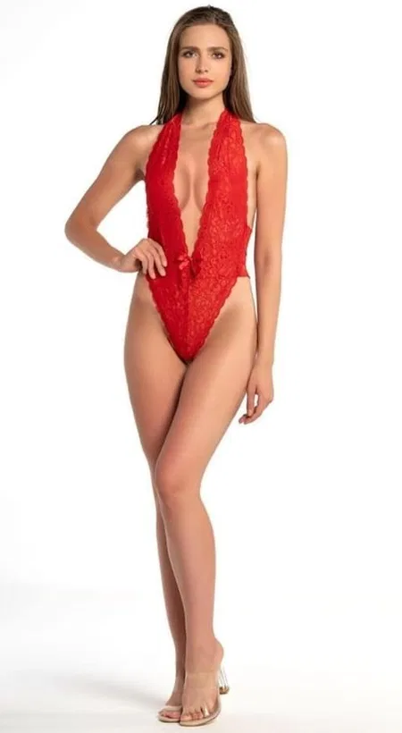 Kırmızı Dantel Detaylı Tek Parça Body Nathalie 7002 - 2