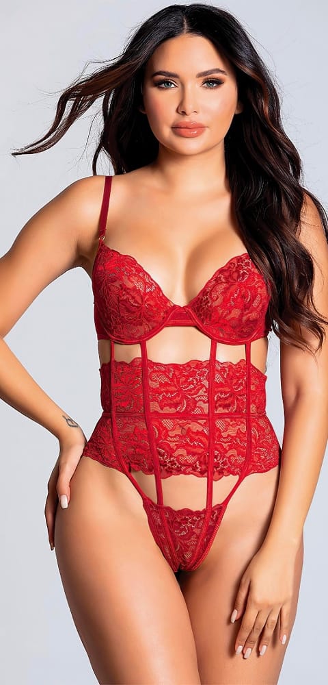 Loomerie Kırmızı Dantel Tek Parça Body Loomerie 242