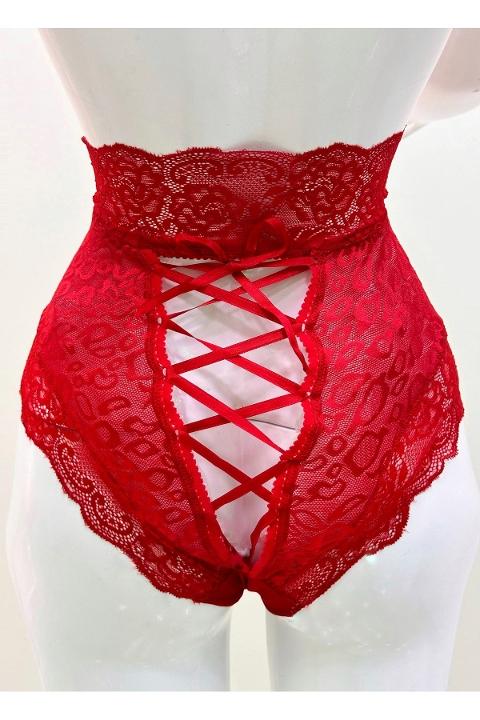 Kırmızı Dantelli Yüksek Bel Body Sistina 1011