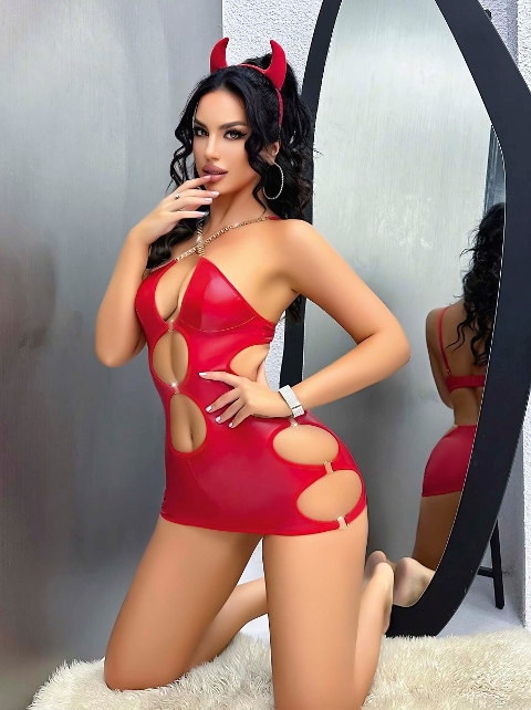 Kırmızı Dekolteli Midi Zincirli Elbise Lily Bianca 15012 - Kırmızı