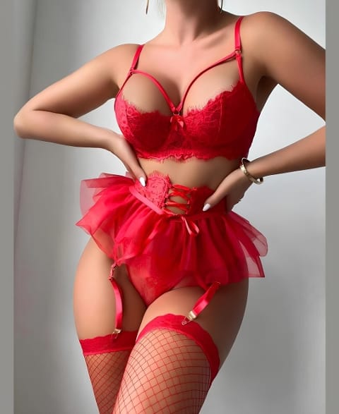 Ruselin Kırmızı Dantel Detaylı Jartiyer Seti Ruselin 2018